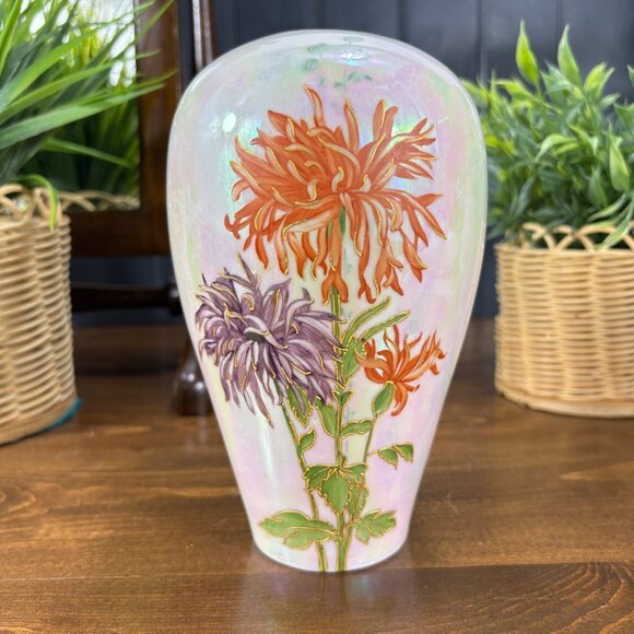 Antique Heubach Lustre Art Nouveau Floral Vase Iridescent Pastel Moriage Vase - Picture 2 of 16